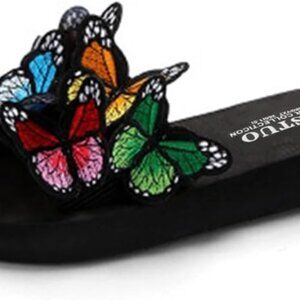 Summer Flat Slide Sandals Womens Butterfly Platform Low Heel Casual Beach Shoes
